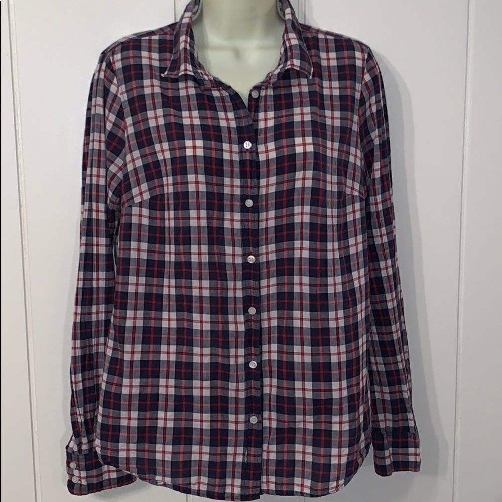 J. Crew red,‎ white & blue plaid “perfect” shirt
